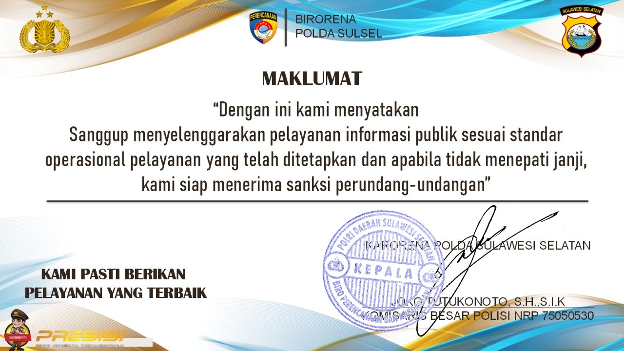 Maklumat Pelayanan Biro Perencanaan Polda Sulawesi Selatan